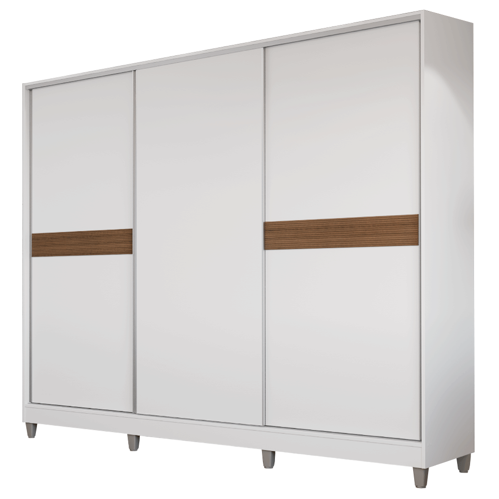 Guarda-Roupa Casal 100% MDF com Pés 3 Portas Branco Malta Madesa