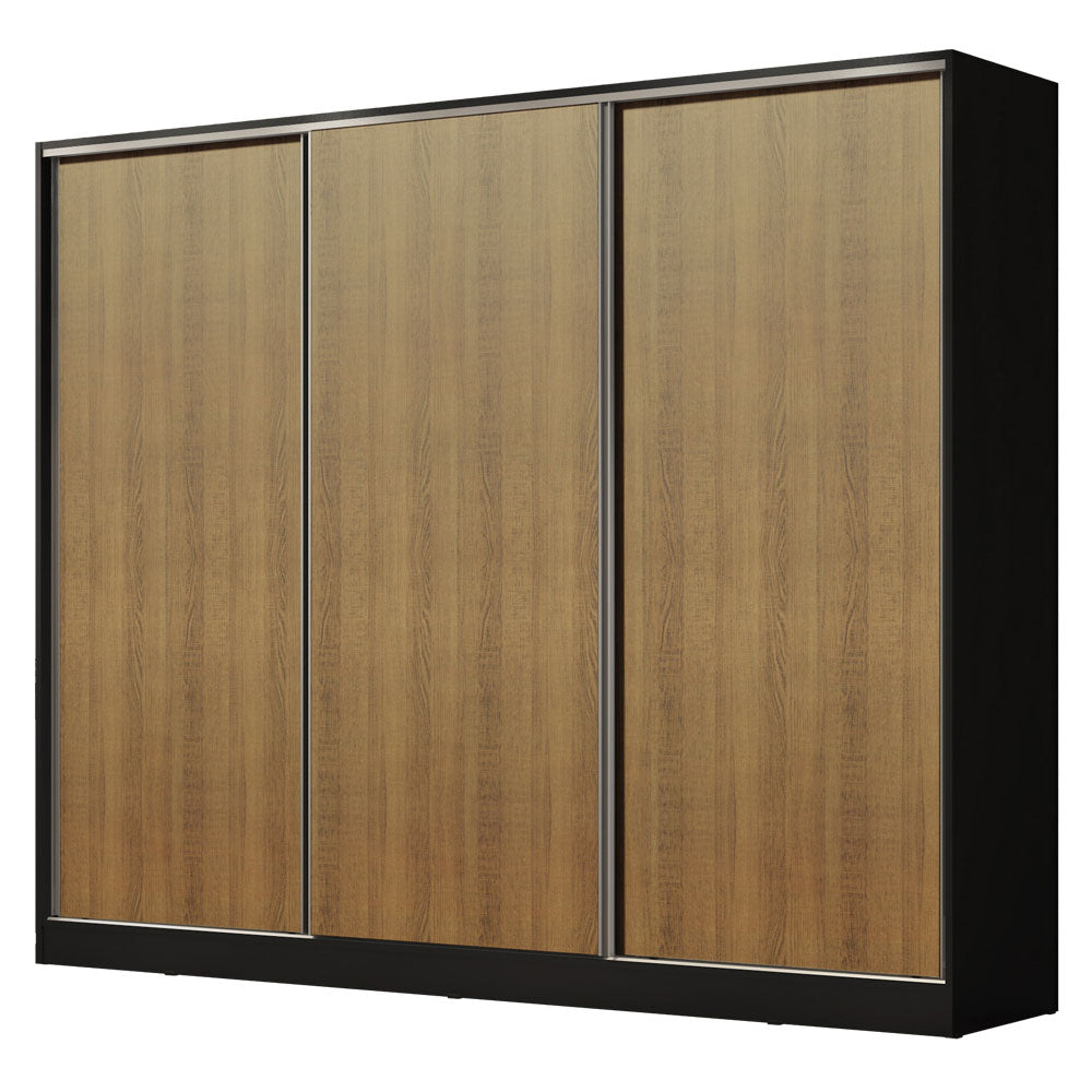 Guarda-Roupa Casal 100% MDF Madesa Royale 3 Portas de Correr Preto/Rustic