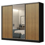 Guarda-Roupa Casal 100% MDF Madesa Royale 3 Portas de Correr com Espelho Preto/Rustic