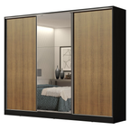 Guarda-Roupa Casal 100% MDF 3 Portas de Correr com Espelho Preto/Rustic Madesa Royale
