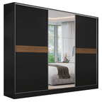 Guarda-Roupa Casal 100% MDF 3 Portas 1 Espelho Preto Malta Madesa