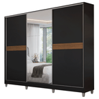 Guarda-Roupa Casal 100% MDF com Pés 3 Portas 1 Espelho Preto Malta Madesa