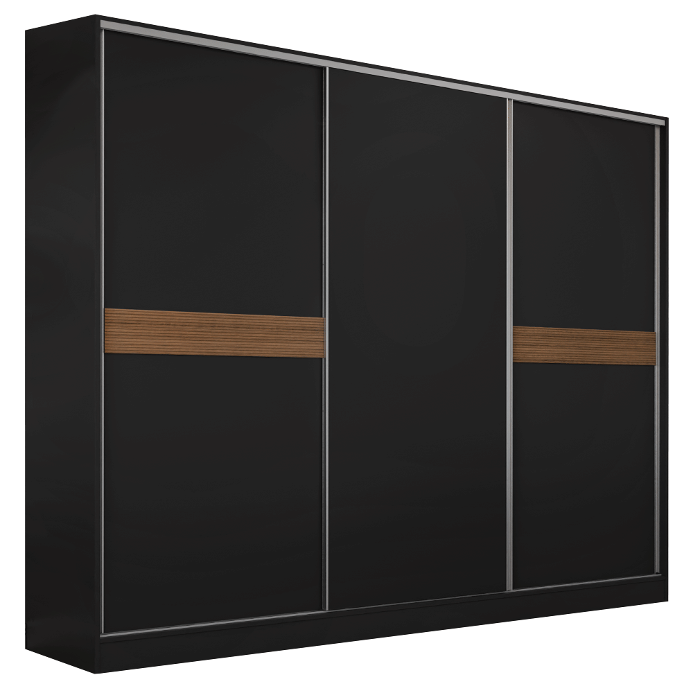 Guarda-Roupa Casal 100% MDF 3 Portas Preto Malta Madesa