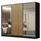 Guarda-Roupa Casal 100% MDF Madesa Royale 3 Portas de Correr com Espelhos Preto/Rustic