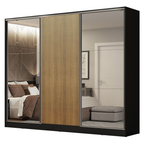 Guarda-Roupa Casal 100% MDF Madesa Royale 3 Portas de Correr com Espelhos Preto/Rustic