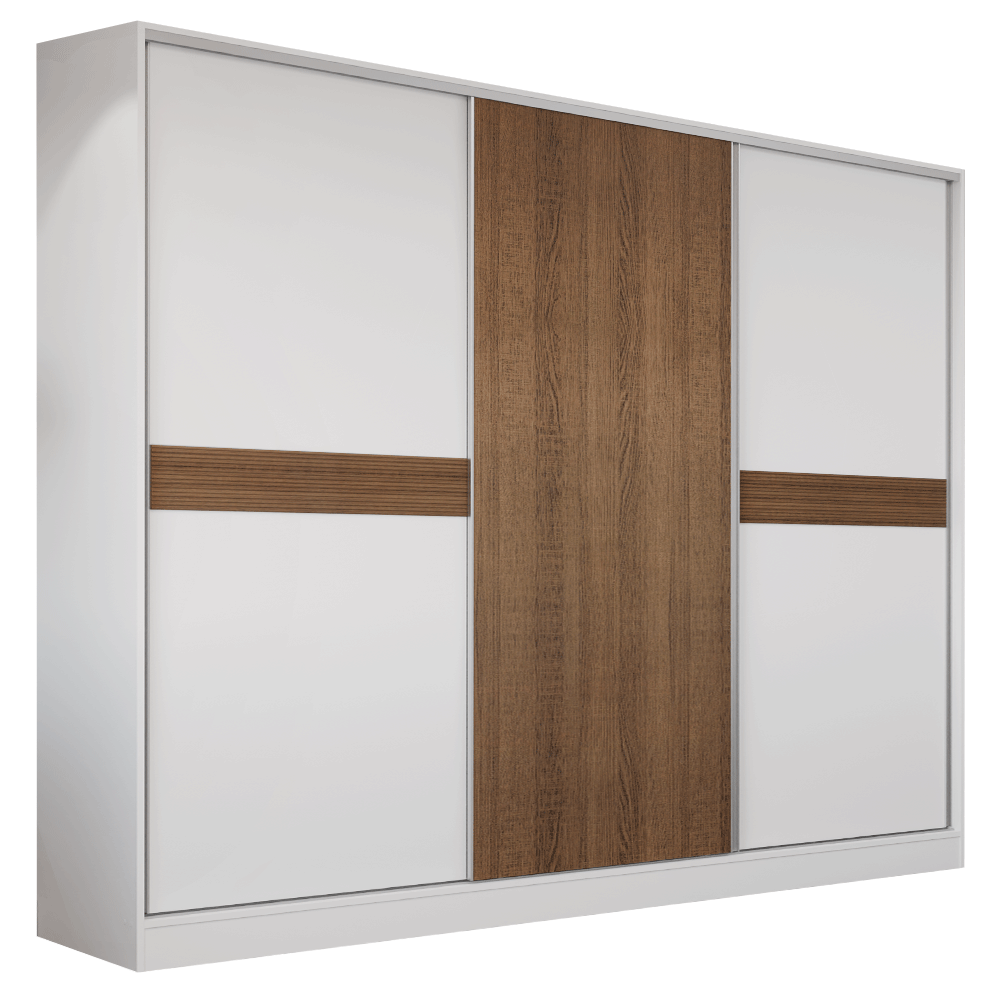 Guarda-Roupa Casal 100% MDF 3 Portas Branco/Rustic Malta Madesa