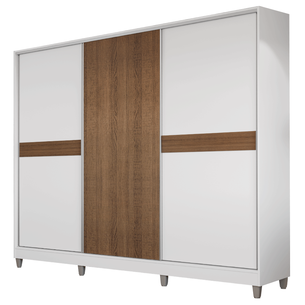 Guarda-Roupa Casal 100% MDF com Pés 3 Portas Branco/Rustic Malta Madesa