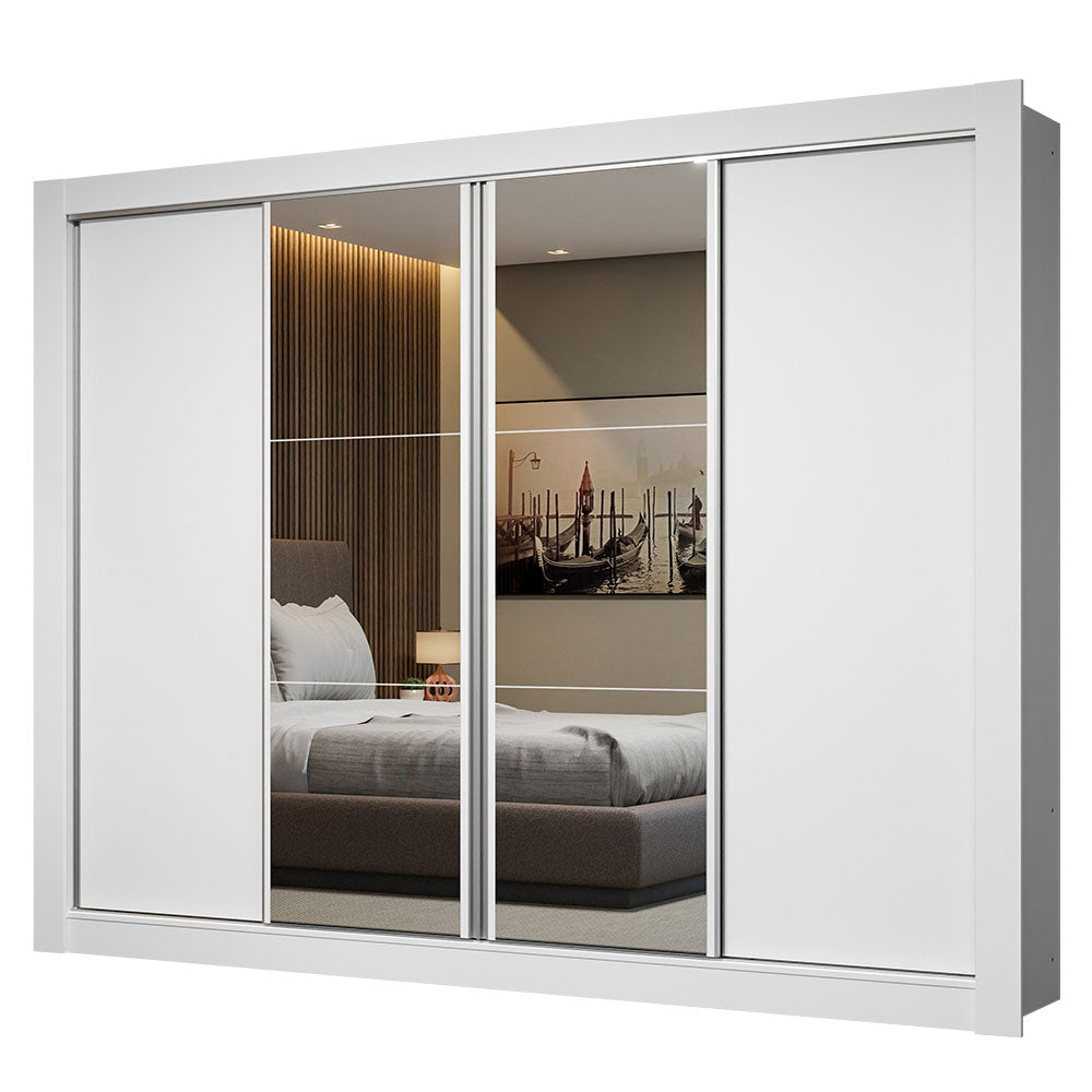 Guarda-Roupa Casal Madesa Montana 4 Portas de Correr com Espelho Branco