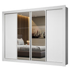 Guarda-Roupa Casal Madesa Montana 4 Portas de Correr com Espelho Branco