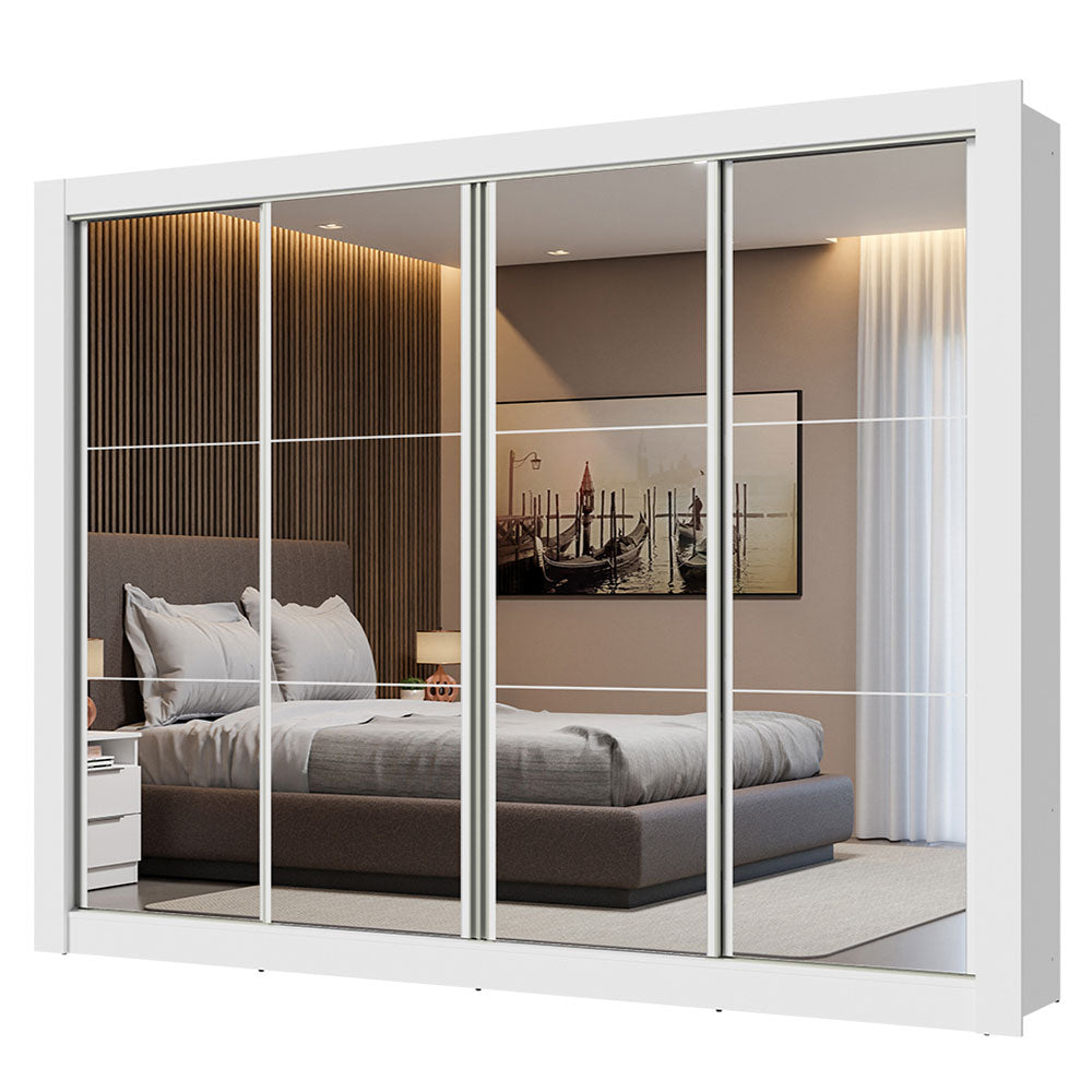 Guarda-Roupa Madesa Montana 4 Portas de Correr de Espelho Branco