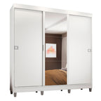 Guarda-Roupa Casal Madesa Napoli 3 Portas de Correr Central com Espelho com Pés Branco