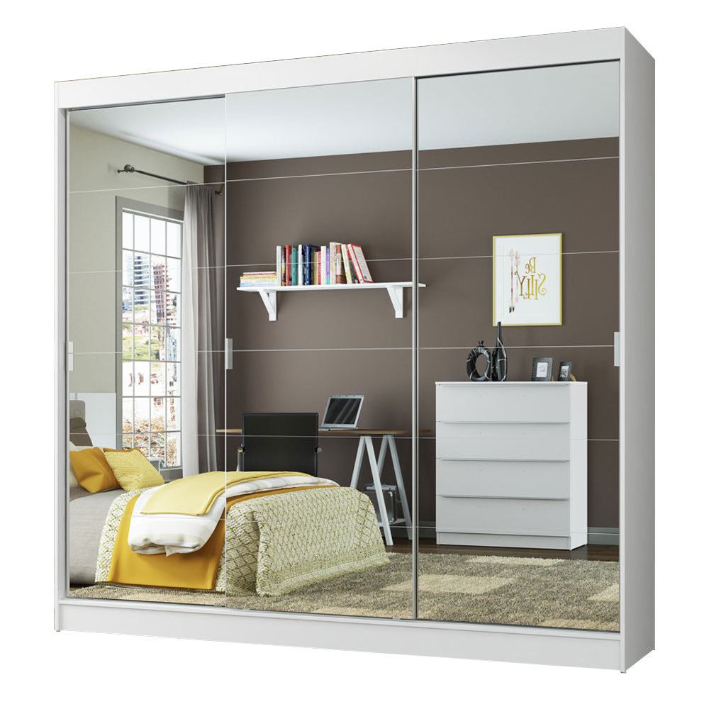 Guarda-Roupa Casal Madesa Veneza 3 Portas de Correr com Espelho Branco