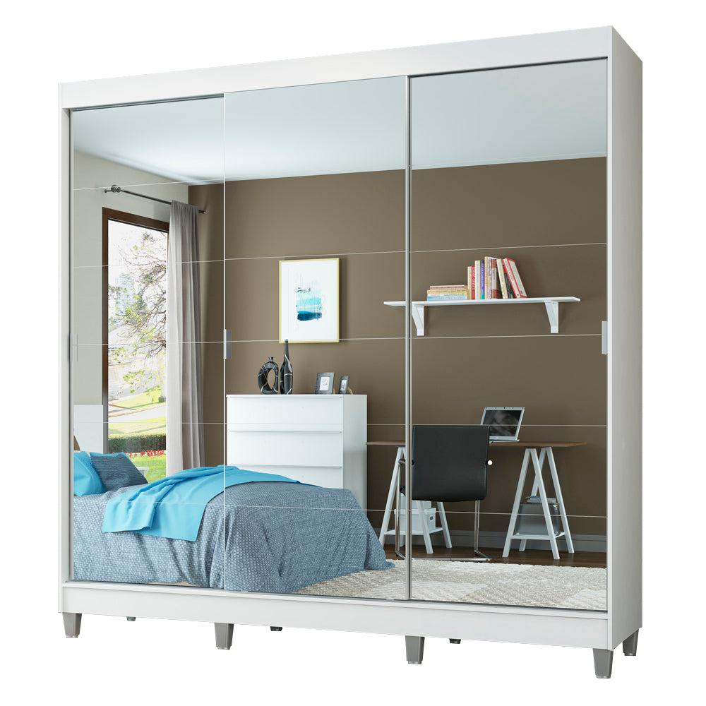 Guarda-Roupa Casal Madesa Veneza 3 Portas de Correr com Espelho com Pés Branco