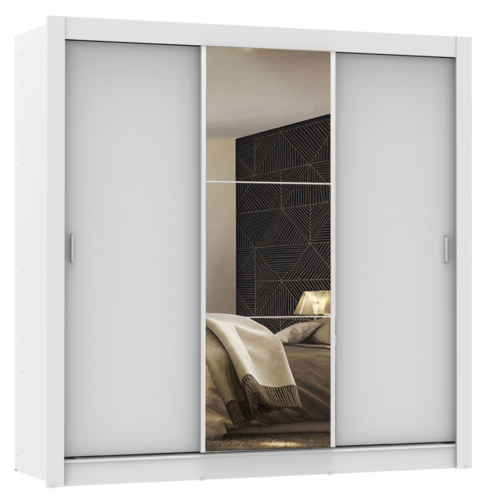 Guarda-Roupa Casal 3 Portas de Correr com Espelho Branco Madesa Mônaco