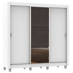 Guarda-Roupa Casal Madesa Lyon 3 Portas de Correr com Espelho 2 Gavetas com Pés Branco