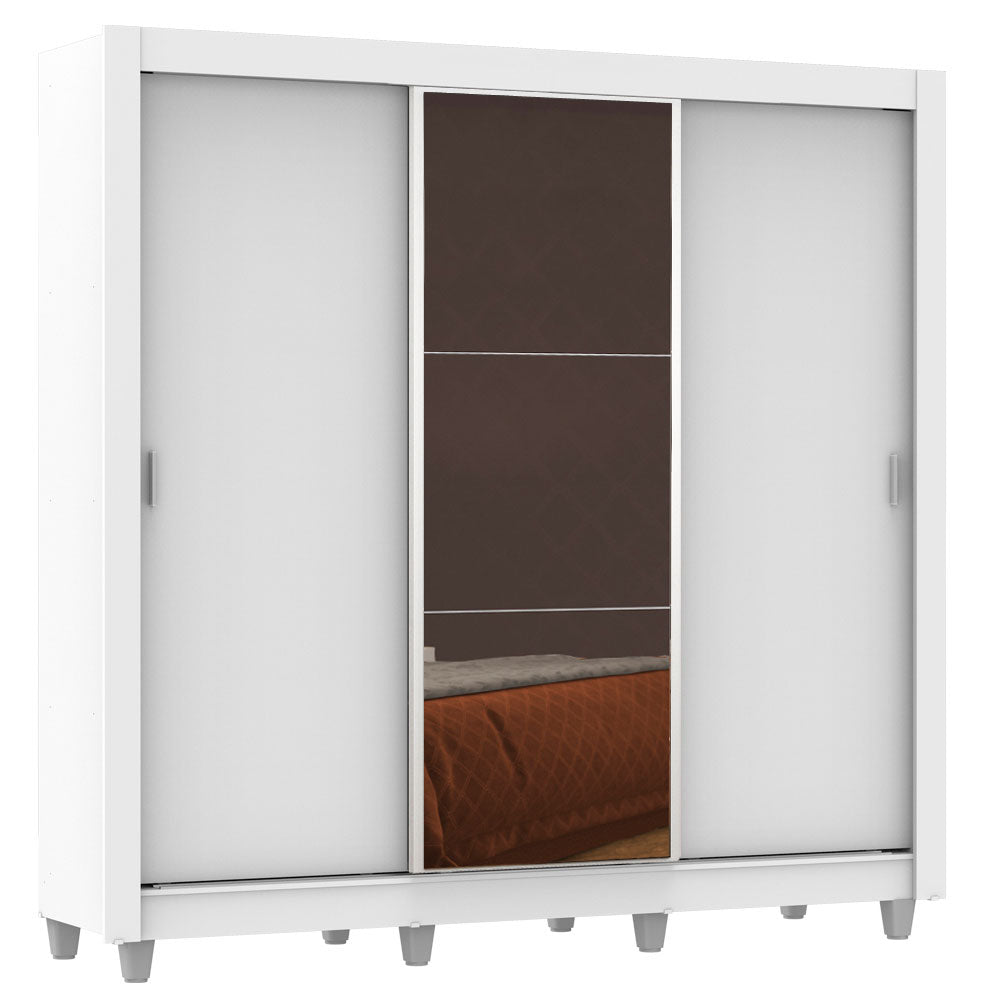 Guarda-Roupa Casal Madesa Lyon Plus 3 Portas de Correr com Espelho 4 Gavetas com Pés Branco