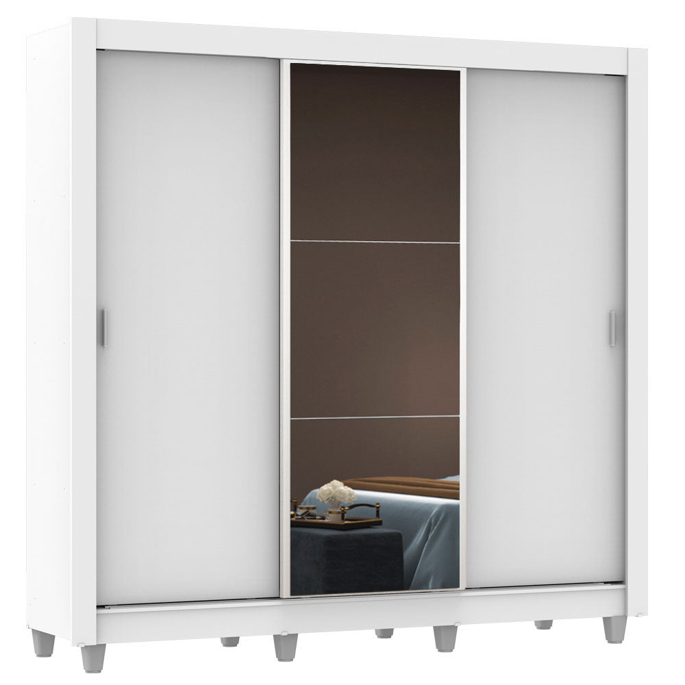 Guarda-Roupa Casal Madesa Mônaco 3 Portas de Correr com Espelho com Pés Branco