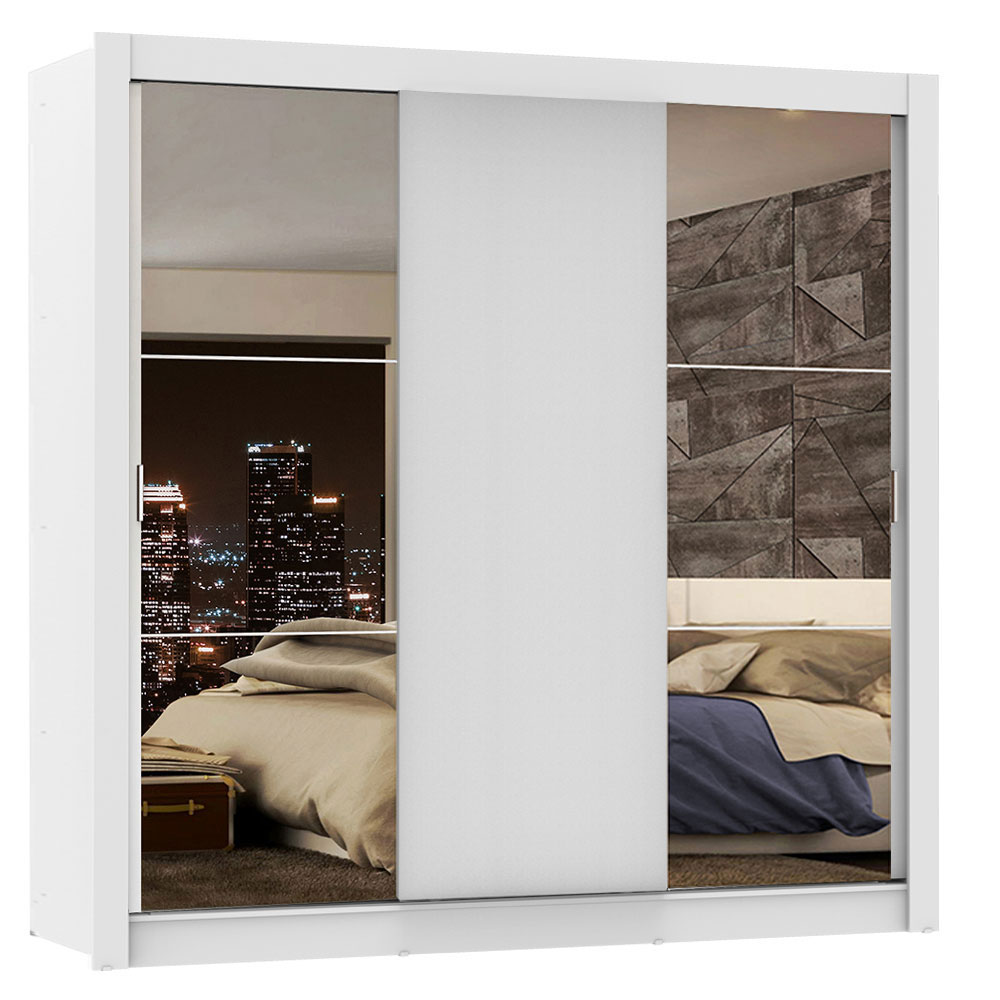 Guarda-Roupa Casal Madesa Mônaco 3 Portas de Correr com Espelhos Branco