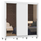 Guarda-Roupa Casal Madesa Lyon 3 Portas de Correr com Espelhos 2 Gavetas com Pés Branco