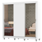 Guarda-Roupa Casal Madesa Lyon Plus 3 Portas de Correr com Espelhos 4 Gavetas com Pés Branco