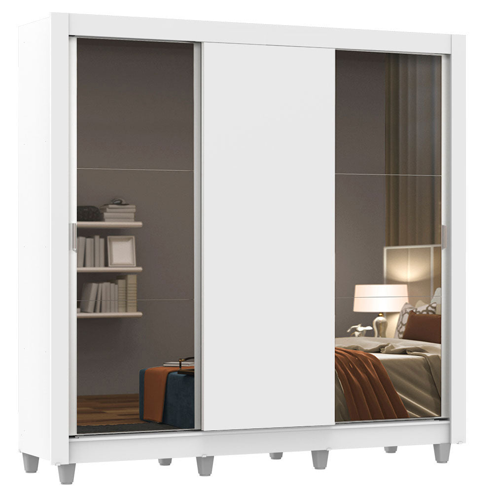 Guarda-Roupa Casal Madesa Mônaco 3 Portas de Correr com Espelhos com Pés Branco