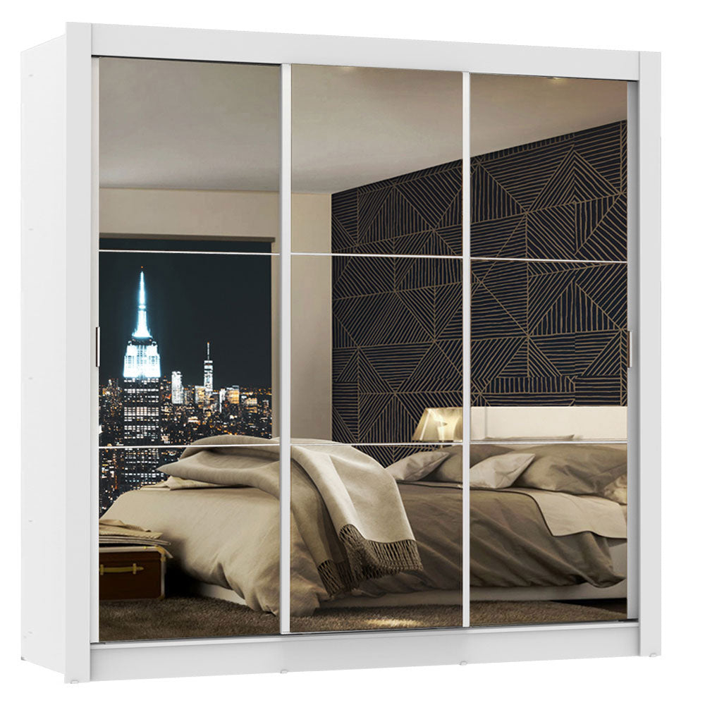 Guarda-Roupa Casal Madesa Mônaco 3 Portas de Correr de Espelho Branco