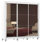 Guarda-Roupa Casal Madesa Lyon Plus 3 Portas de Correr de Espelho 4 Gavetas com Pés Branco