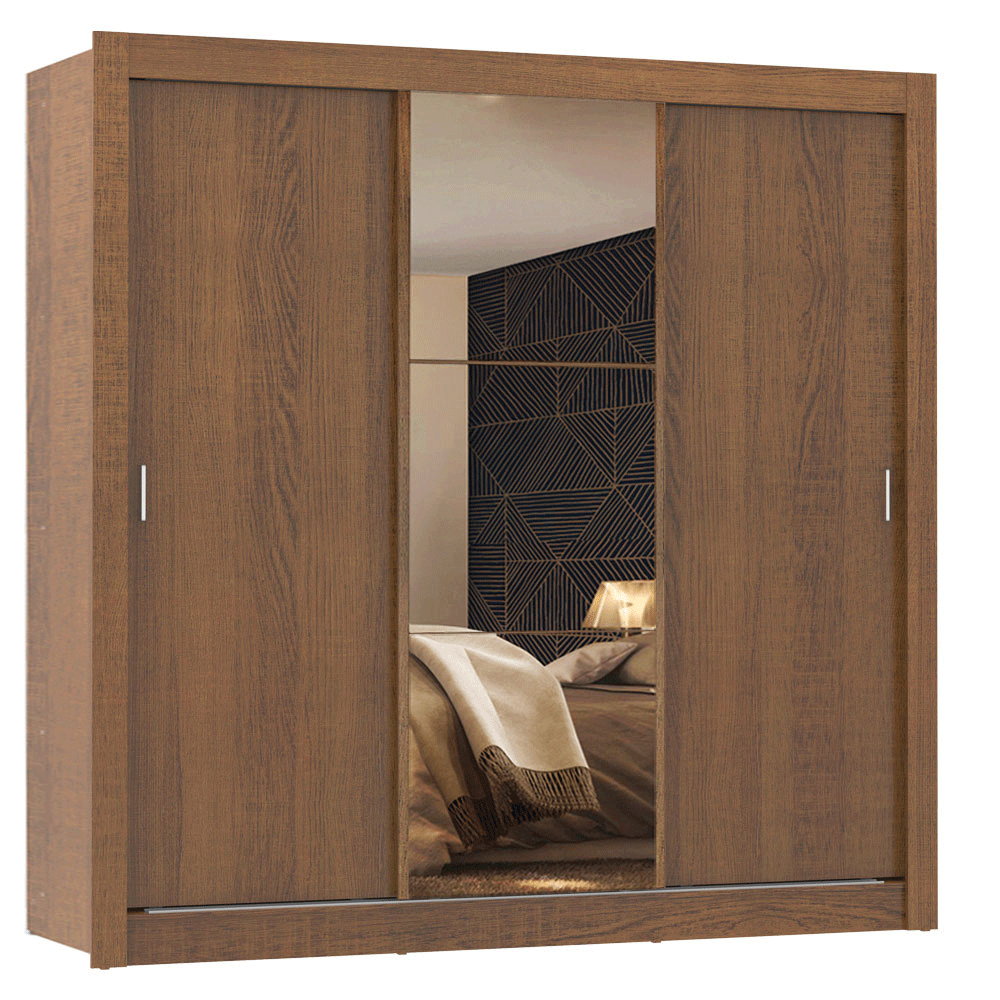 Guarda-Roupa Casal 3 Portas de Correr com Espelho Rustic Madesa Mônaco