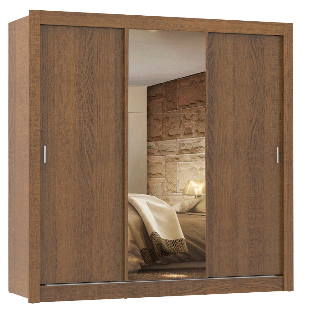 Guarda-Roupa Casal Madesa Lyon 3 Portas de Correr com Espelho 2 Gavetas Rustic