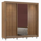Guarda-Roupa Casal Madesa Lyon 3 Portas de Correr com Espelho 2 Gavetas com Pés Rustic