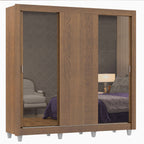 Guarda-Roupa Casal Madesa Lyon 3 Portas de Correr com Espelhos 2 Gavetas com Pés Rustic