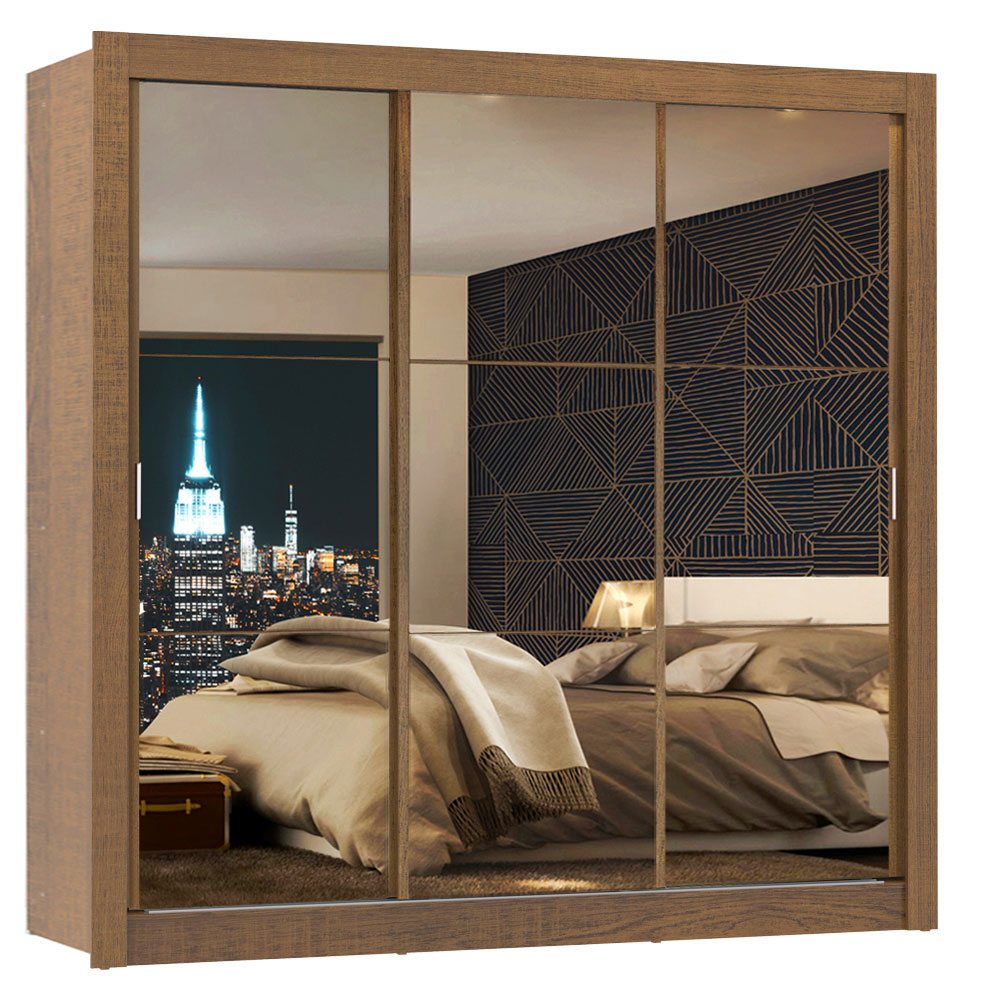 Guarda-Roupa Casal Madesa Mônaco 3 Portas de Correr de Espelho Rustic