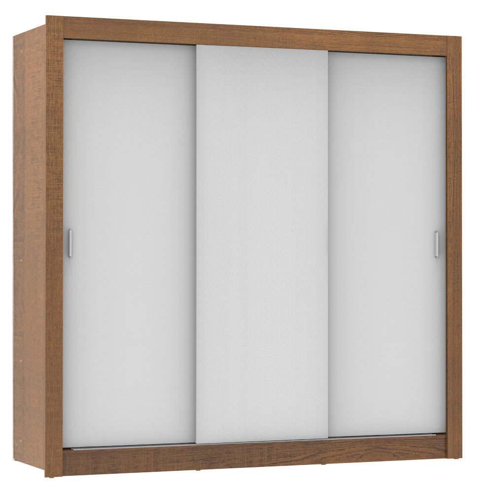 Guarda-Roupa Casal 3 Portas de Correr Rustic/Branco Madesa Mônaco