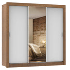 Guarda-Roupa Casal Madesa Lyon 3 Portas de Correr com Espelho 2 Gavetas Rustic/Branco