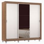 Guarda-Roupa Casal Madesa Lyon 3 Portas de Correr com Espelho 2 Gavetas com Pés Rustic/Branco