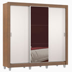 Guarda-Roupa Casal Madesa Lyon Plus 3 Portas de Correr com Espelho 4 Gavetas com Pés Rustic/Branco