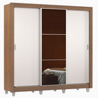 Guarda-Roupa Casal Madesa Mônaco 3 Portas de Correr com Espelho com Pés Rustic/Branco