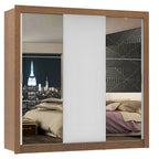 Guarda-Roupa Casal Madesa Lyon 3 Portas de Correr com Espelhos 2 Gavetas Rustic/Branco
