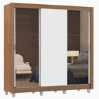 Guarda-Roupa Casal Madesa Lyon 3 Portas de Correr com Espelhos 2 Gavetas com Pés Rustic/Branco