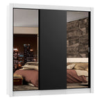 Guarda-Roupa Casal Madesa Lyon Plus 3 Portas de Correr com Espelhos 4 Gavetas Branco/Preto