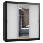 Guarda-Roupa Casal Madesa Mônaco 3 Portas de Correr com Espelho Preto/Branco