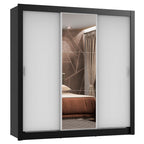 Guarda-Roupa Casal Madesa Lyon Plus 3 Portas de Correr com Espelho 4 Gavetas Preto/Branco
