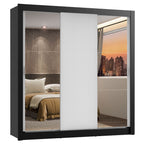 Guarda-Roupa Casal Madesa Lyon 3 Portas de Correr com Espelhos 2 Gavetas Preto/Branco