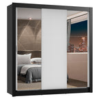 Guarda-Roupa Casal Madesa Lyon Plus 3 Portas de Correr com Espelhos 4 Gavetas Preto/Branco