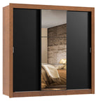 Guarda-Roupa Casal Madesa Lyon 3 Portas de Correr com Espelho 2 Gavetas Rustic/Preto