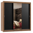 Guarda-Roupa Casal Madesa Lyon Plus 3 Portas de Correr com Espelho 4 Gavetas Rustic/Preto