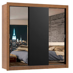 Guarda-Roupa Casal Madesa Lyon 3 Portas de Correr com Espelhos 2 Gavetas Rustic/Preto
