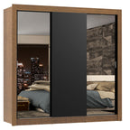Guarda-Roupa Casal Madesa Lyon Plus 3 Portas de Correr com Espelhos 4 Gavetas Rustic/Preto