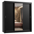 Guarda-Roupa Casal Madesa Lyon Plus 3 Portas de Correr com Espelho 4 Gavetas Preto