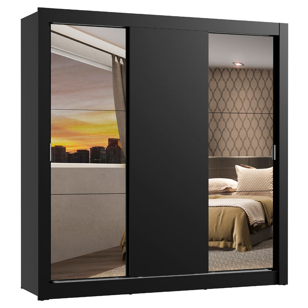 Guarda-Roupa Casal Madesa Mônaco 3 Portas de Correr com Espelhos Preto